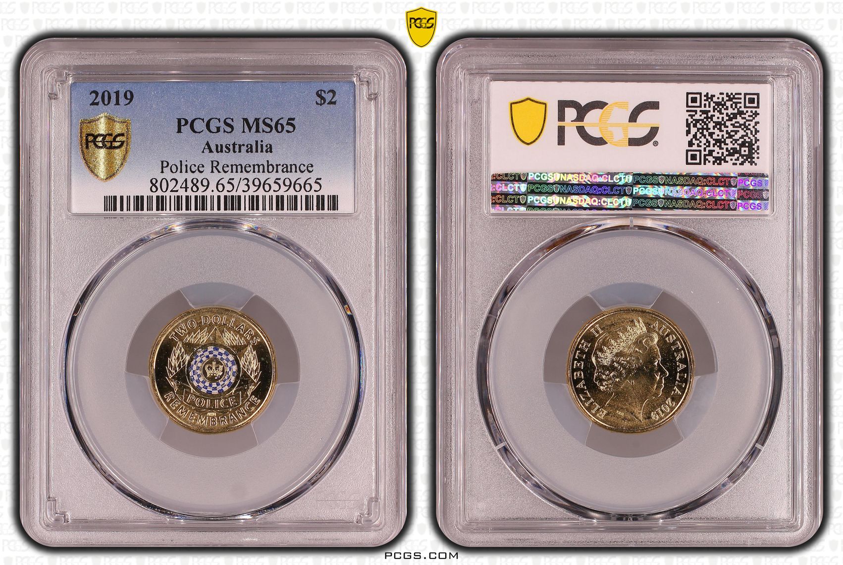 2019 $2 Coloured Police Remembrance PCGS Graded Coin MS65